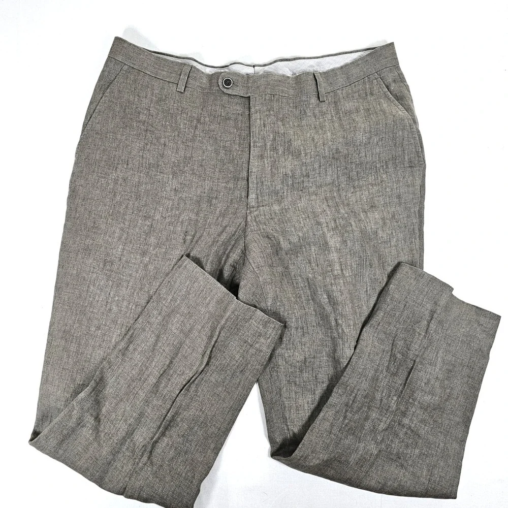 Joseph Abboud Heritage Men 36 Brown Linen Dress Pants Leomaster Italian Fabric